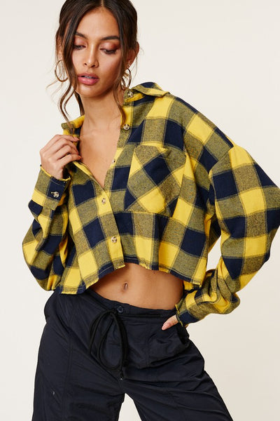 Yellow Checked Cropped Flannel