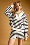 STRIPE PATTERN HALF ZIP SWEATER TOP