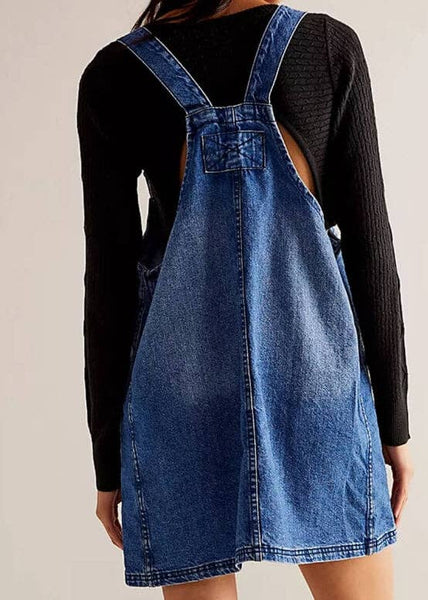 Denim Mini Overalls Dress – Boxcar Boutique Denim Mini Overalls Dress – Boxcar Boutique