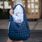 Navy Oversized Quilted Hobo Tote Bag