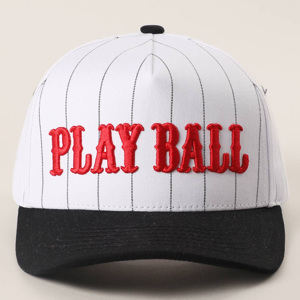 PLAY BALL Pinstripe Embroidered Trucker Hat – Boxcar Boutique display picture 1