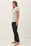 LINEN BLENDED STRIPED RELAXED TEE