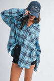Oversized Sky-Blue Plaid Flannel
