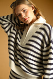 STRIPE PATTERN HALF ZIP SWEATER TOP