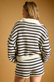 STRIPE PATTERN HALF ZIP SWEATER TOP