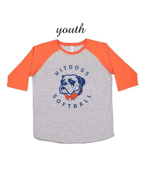 Youth Hitdogs Softball Orange Raglan